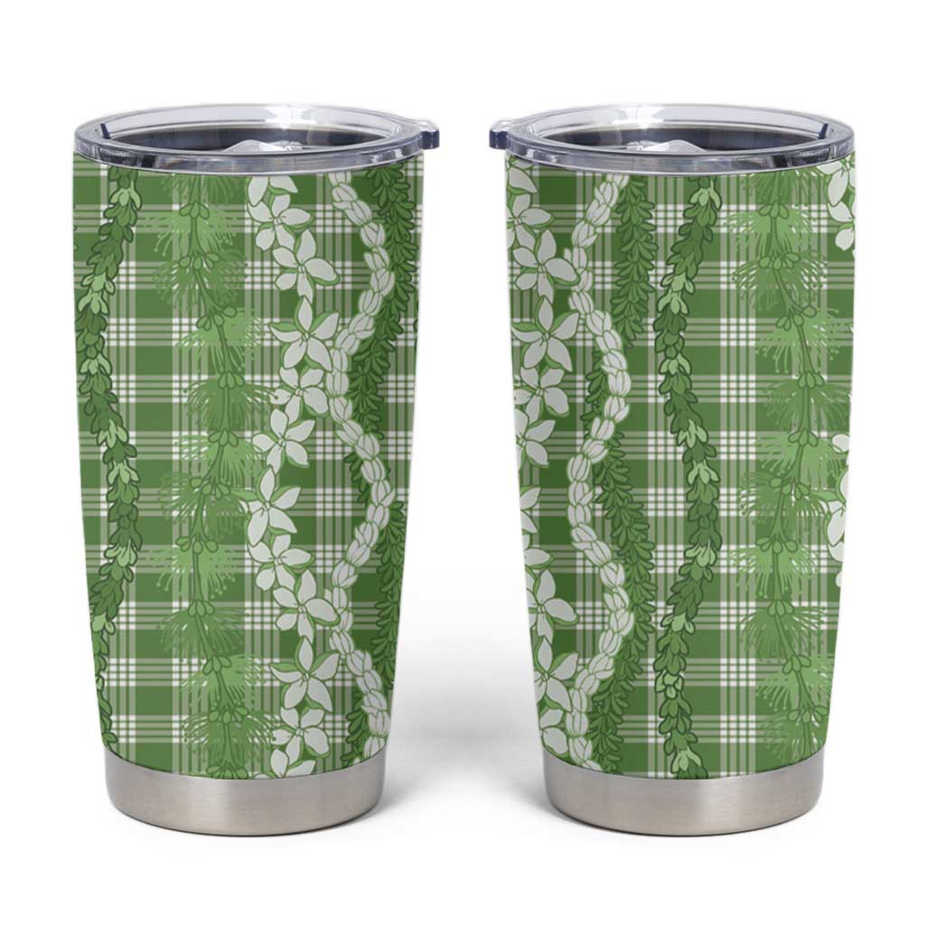 Hawaiian Ohia Lehua Lei Tumbler Cup Plaid Palaka Omaomao Pattern LT9 Green - Polynesian Pride