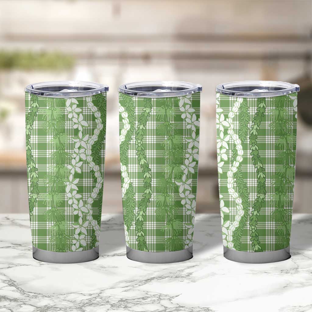 Hawaiian Ohia Lehua Lei Tumbler Cup Plaid Palaka Omaomao Pattern LT9 - Polynesian Pride