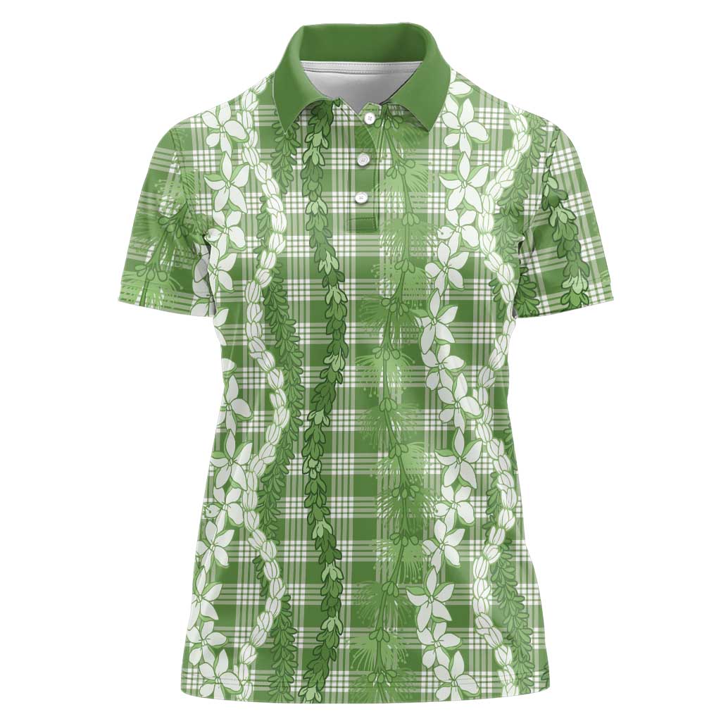 Hawaiian Ohia Lehua Lei Women Polo Shirt Plaid Palaka Omaomao Pattern - Polynesian Pride