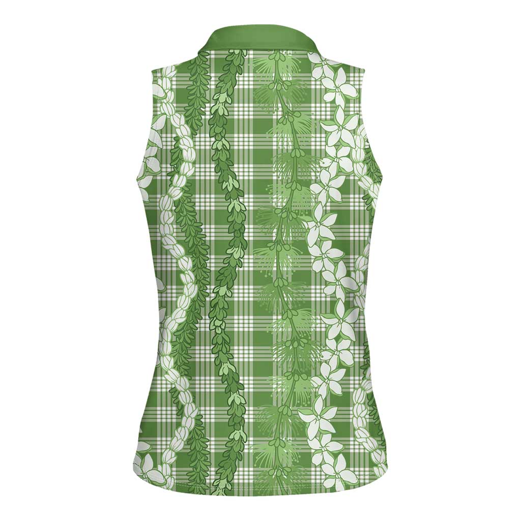 Hawaiian Ohia Lehua Lei Women Sleeveless Polo Shirt Plaid Palaka Omaomao Pattern - Polynesian Pride