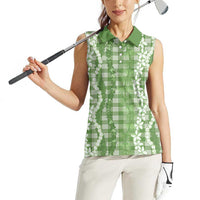 Hawaiian Ohia Lehua Lei Women Sleeveless Polo Shirt Plaid Palaka Omaomao Pattern - Polynesian Pride