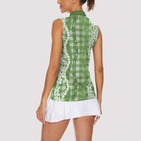 Hawaiian Ohia Lehua Lei Women Sleeveless Polo Shirt Plaid Palaka Omaomao Pattern - Polynesian Pride