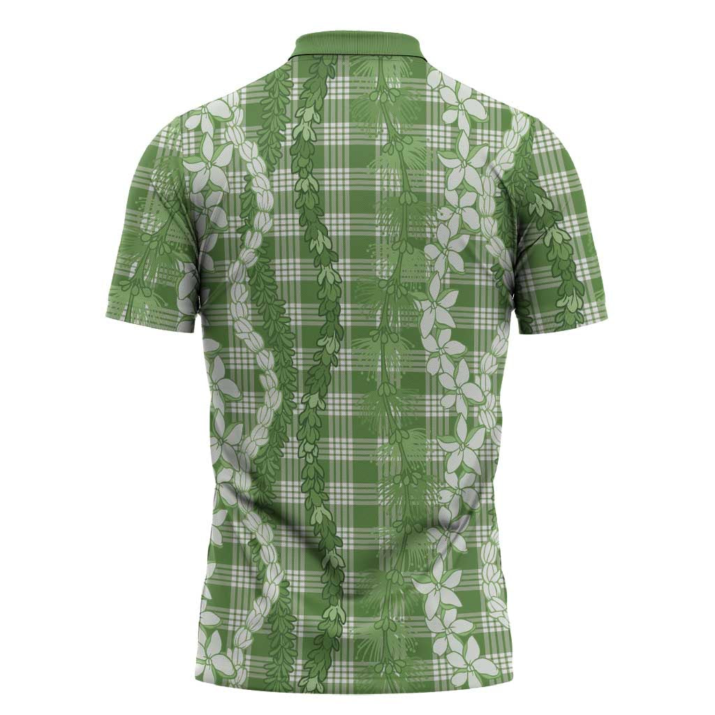 Hawaiian Ohia Lehua Lei Zipper Polo Shirt Plaid Palaka Omaomao Pattern - Polynesian Pride