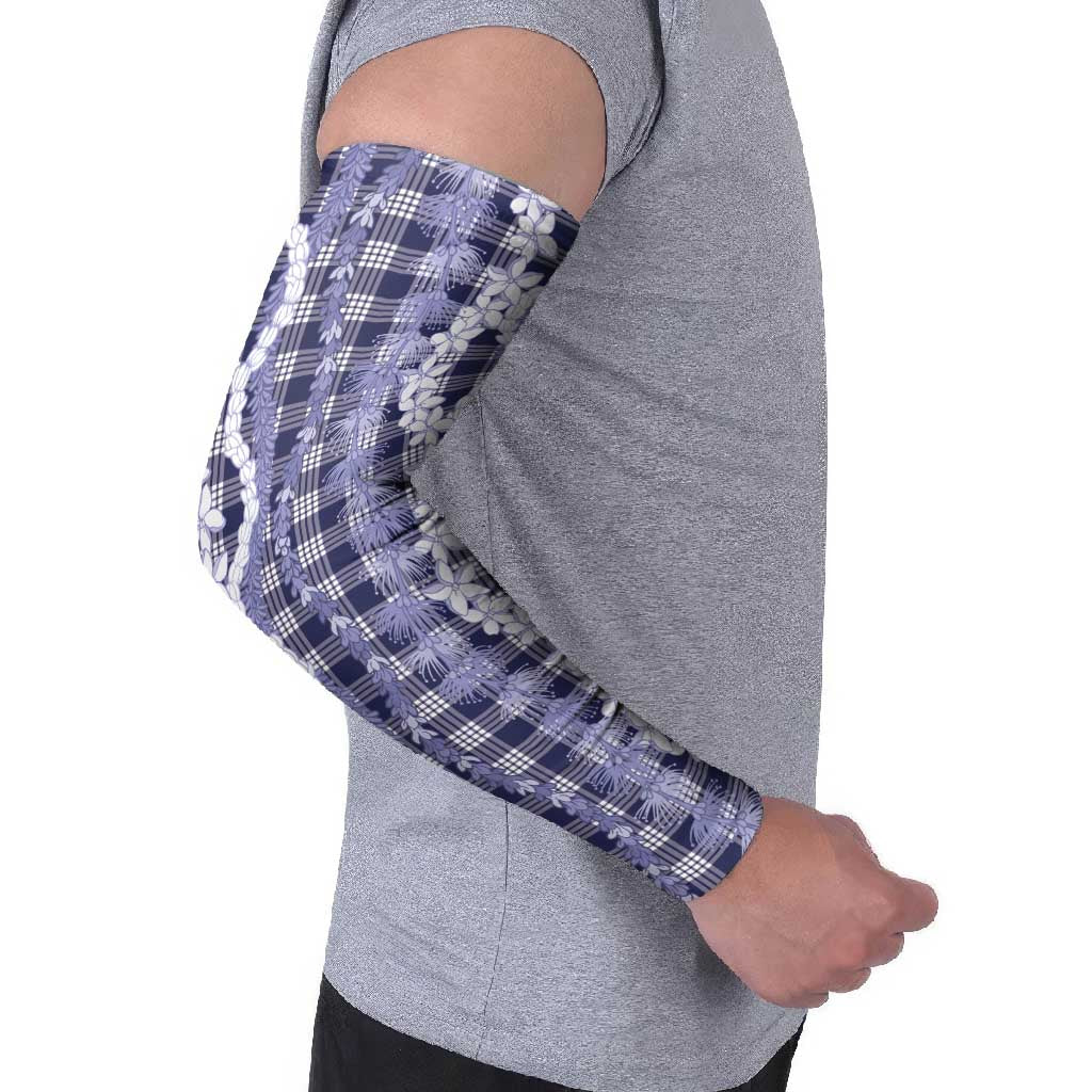 Hawaiian Ohia Lehua Lei Arm Sleeves Plaid Palaka Uliuli hohonu Pattern - Polynesian Pride