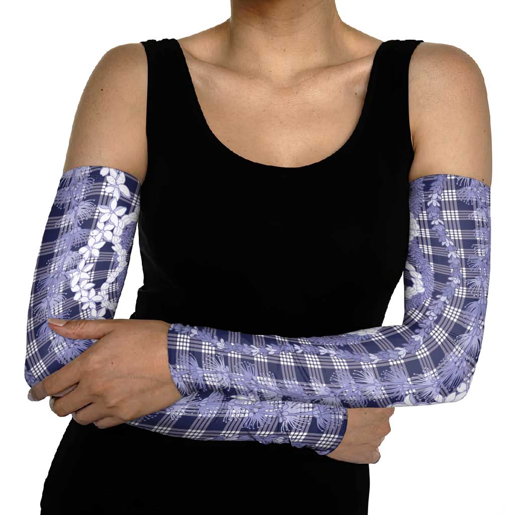 Hawaiian Ohia Lehua Lei Arm Sleeves Plaid Palaka Uliuli hohonu Pattern - Polynesian Pride