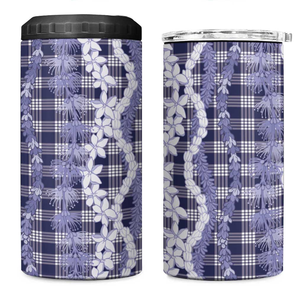 Hawaiian Ohia Lehua Lei 4 in 1 Can Cooler Tumbler Plaid Palaka Uliuli hohonu Pattern LT9 One Size: 16 oz Navy - Polynesian Pride