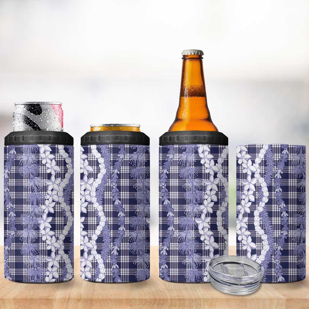 Hawaiian Ohia Lehua Lei 4 in 1 Can Cooler Tumbler Plaid Palaka Uliuli hohonu Pattern LT9 - Polynesian Pride