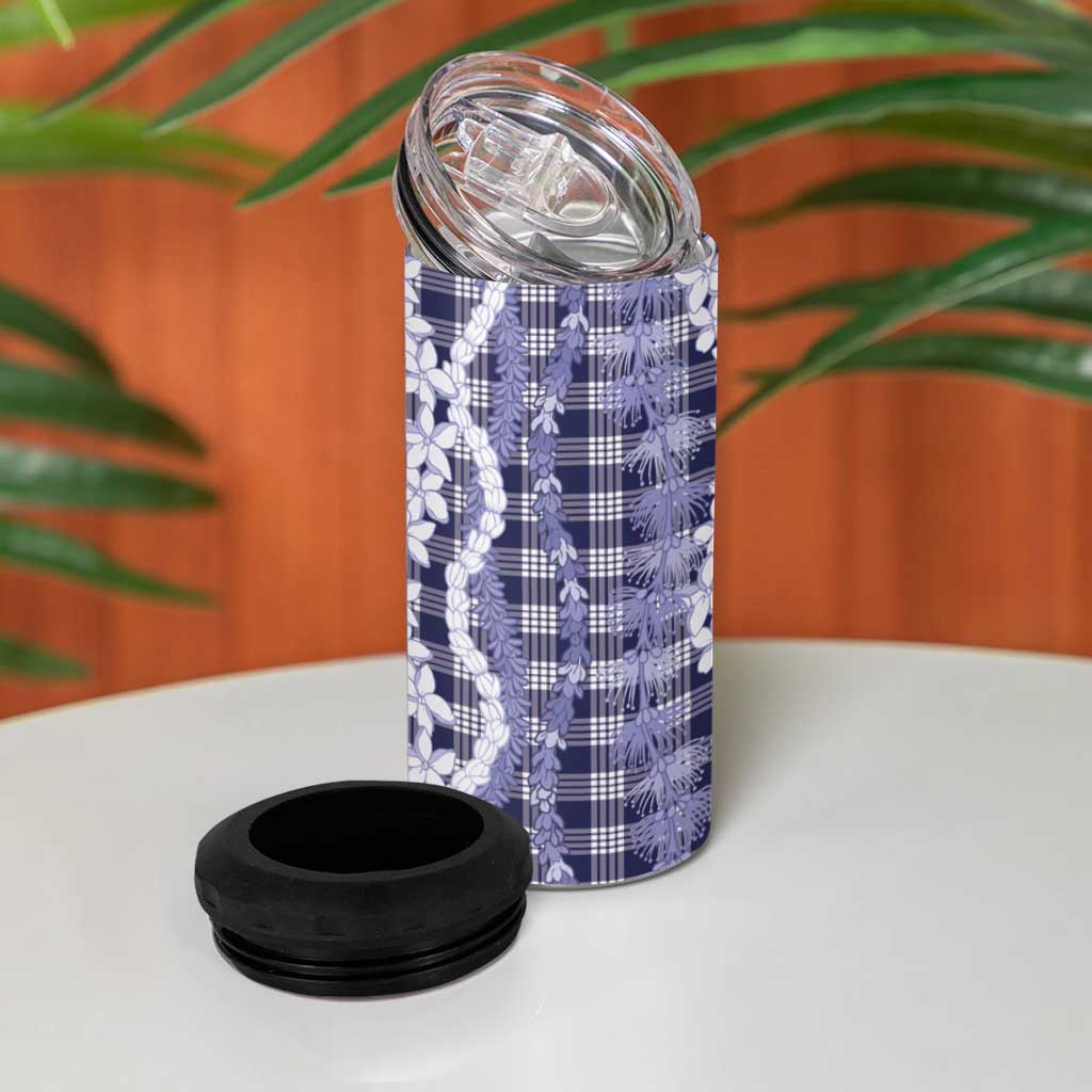 Hawaiian Ohia Lehua Lei 4 in 1 Can Cooler Tumbler Plaid Palaka Uliuli hohonu Pattern LT9 - Polynesian Pride