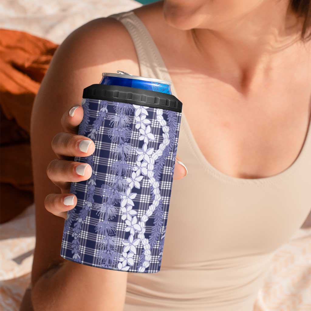 Hawaiian Ohia Lehua Lei 4 in 1 Can Cooler Tumbler Plaid Palaka Uliuli hohonu Pattern LT9 - Polynesian Pride