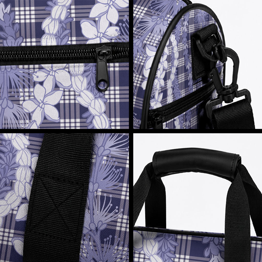 Hawaiian Ohia Lehua Lei Duffle Bag Plaid Palaka Uliuli hohonu Pattern LT9 - Polynesian Pride
