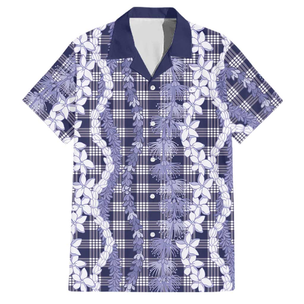 Hawaiian Ohia Lehua Lei Family Matching Mermaid Dress and Hawaiian Shirt Plaid Palaka Uliuli hohonu Pattern LT9 Dad's Shirt - Short Sleeve Navy - Polynesian Pride