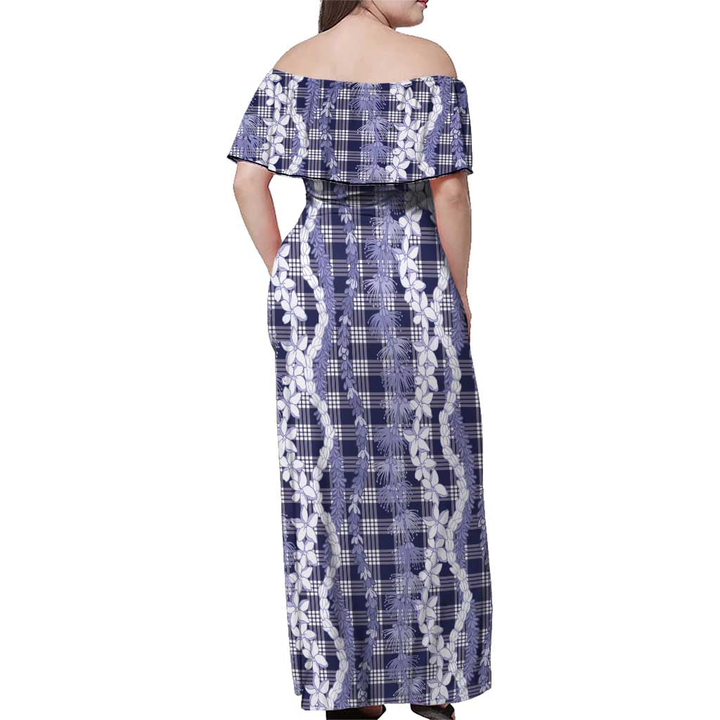 Hawaiian Ohia Lehua Lei Family Matching Off Shoulder Maxi Dress and Hawaiian Shirt Plaid Palaka Uliuli hohonu Pattern LT9 - Polynesian Pride