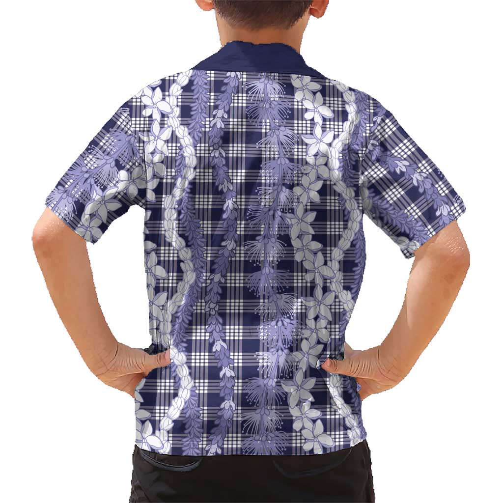 Hawaiian Ohia Lehua Lei Family Matching Off Shoulder Short Dress and Hawaiian Shirt Plaid Palaka Uliuli hohonu Pattern LT9 - Polynesian Pride