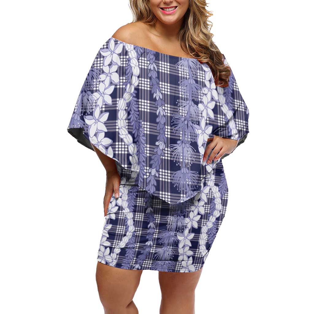 Hawaiian Ohia Lehua Lei Family Matching Off Shoulder Short Dress and Hawaiian Shirt Plaid Palaka Uliuli hohonu Pattern LT9 Navy - Polynesian Pride