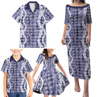 Hawaiian Ohia Lehua Lei Family Matching Puletasi and Hawaiian Shirt Plaid Palaka Uliuli hohonu Pattern - Polynesian Pride