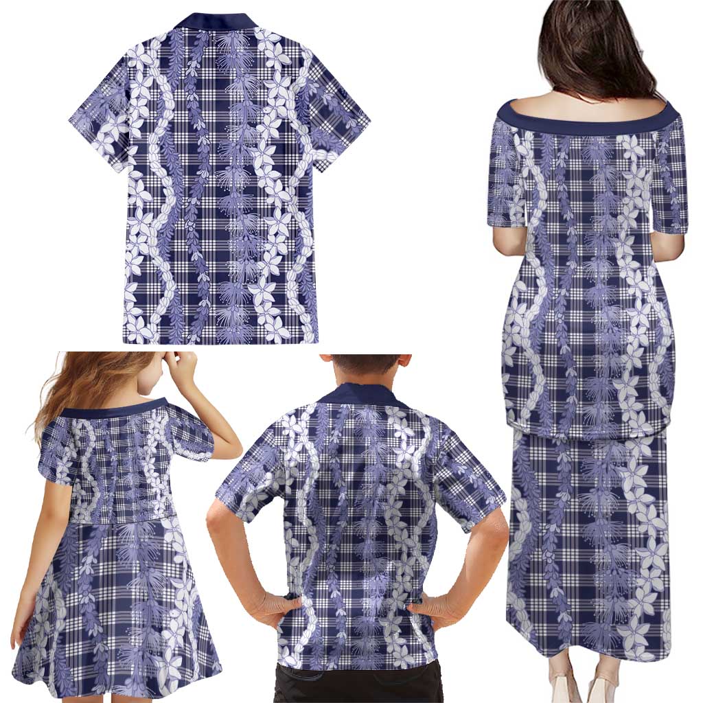 Hawaiian Ohia Lehua Lei Family Matching Puletasi and Hawaiian Shirt Plaid Palaka Uliuli hohonu Pattern - Polynesian Pride