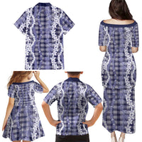 Hawaiian Ohia Lehua Lei Family Matching Puletasi and Hawaiian Shirt Plaid Palaka Uliuli hohonu Pattern - Polynesian Pride
