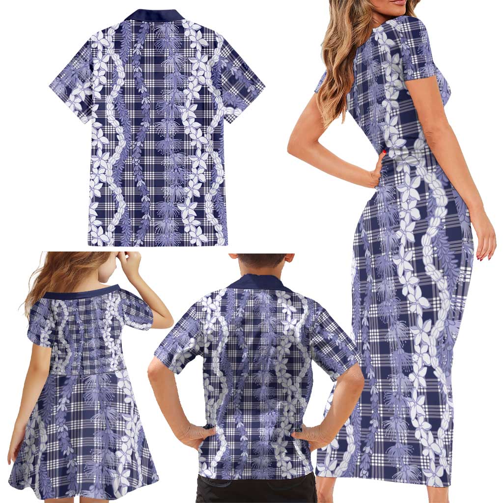 Hawaiian Ohia Lehua Lei Family Matching Short Sleeve Bodycon Dress and Hawaiian Shirt Plaid Palaka Uliuli hohonu Pattern LT9 - Polynesian Pride