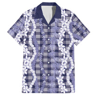 Hawaiian Ohia Lehua Lei Family Matching Short Sleeve Bodycon Dress and Hawaiian Shirt Plaid Palaka Uliuli hohonu Pattern LT9 Dad's Shirt - Short Sleeve Navy - Polynesian Pride