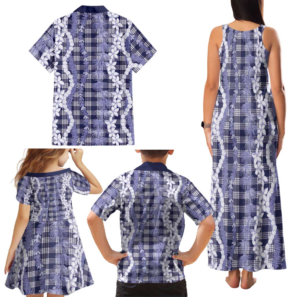 Hawaiian Ohia Lehua Lei Family Matching Tank Maxi Dress and Hawaiian Shirt Plaid Palaka Uliuli hohonu Pattern LT9 - Polynesian Pride