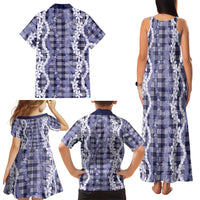 Hawaiian Ohia Lehua Lei Family Matching Tank Maxi Dress and Hawaiian Shirt Plaid Palaka Uliuli hohonu Pattern LT9 - Polynesian Pride