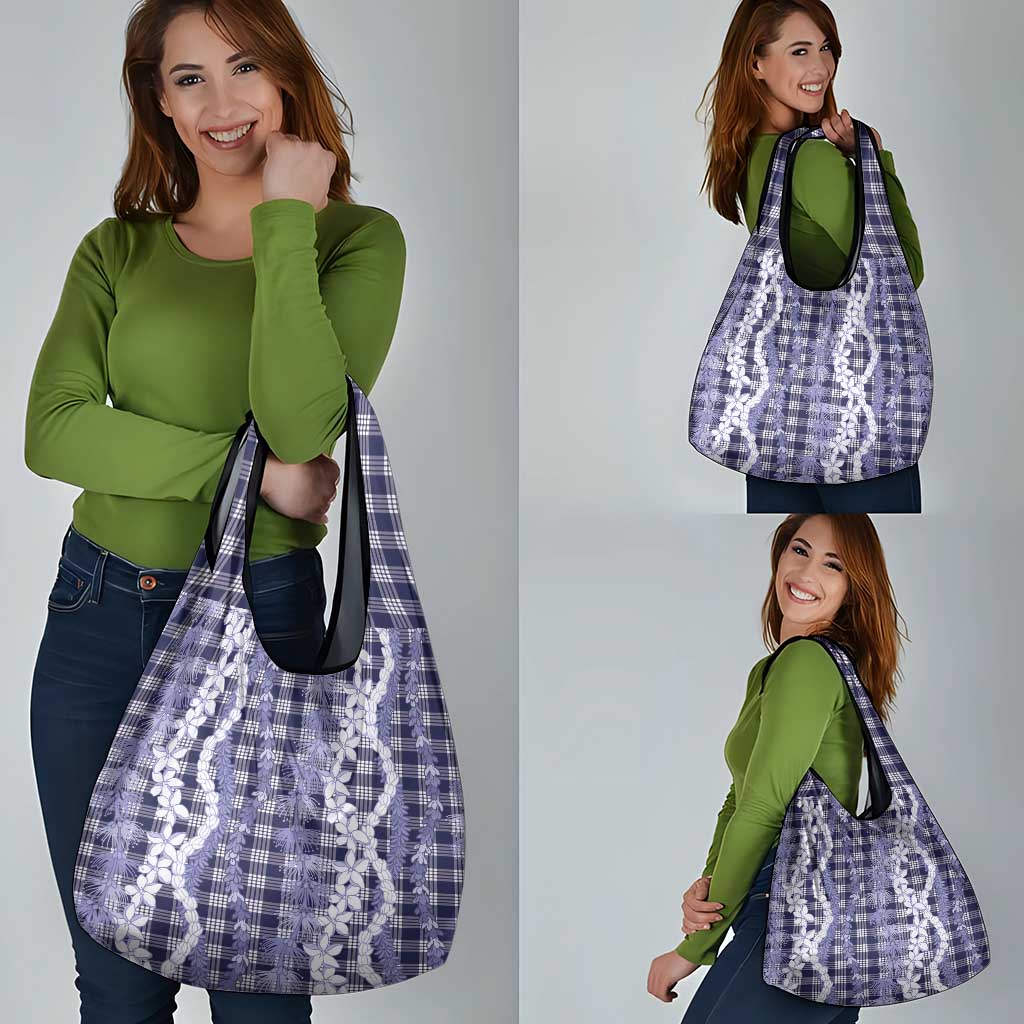 Hawaiian Ohia Lehua Lei Grocery Bag Plaid Palaka Uliuli hohonu Pattern - Polynesian Pride