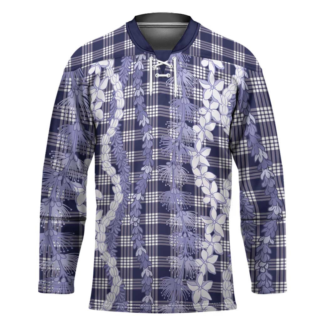 Hawaiian Ohia Lehua Lei Hockey Jersey Plaid Palaka Uliuli hohonu Pattern - Polynesian Pride