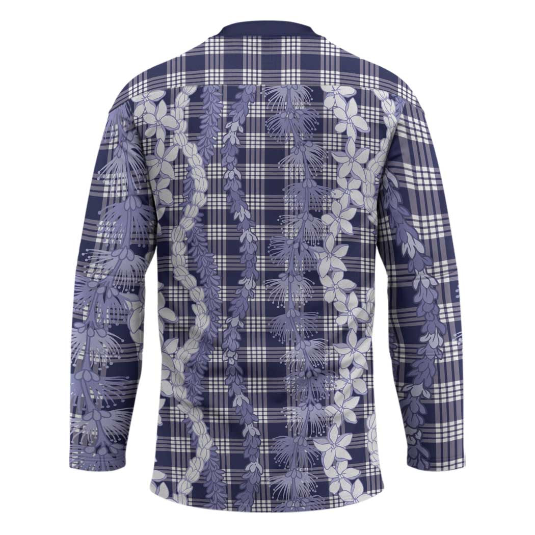 Hawaiian Ohia Lehua Lei Hockey Jersey Plaid Palaka Uliuli hohonu Pattern - Polynesian Pride