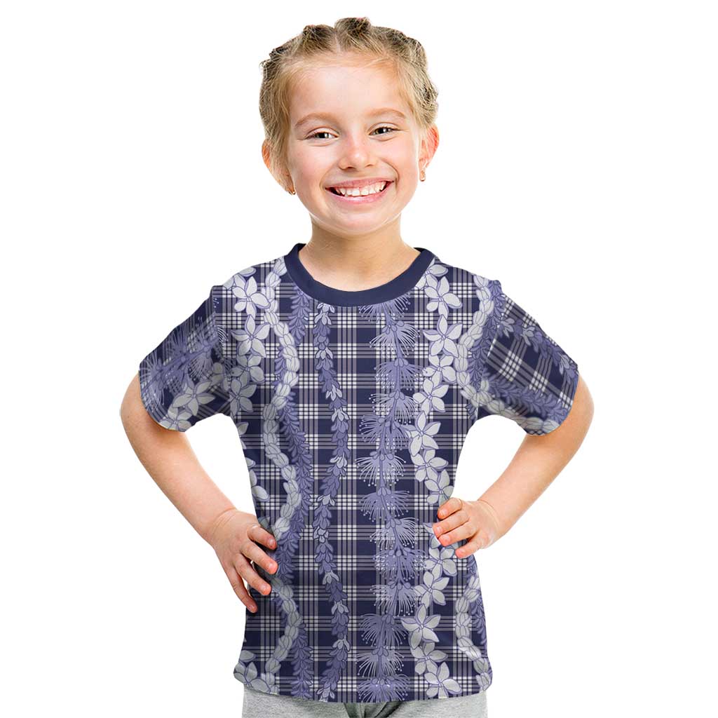 Hawaiian Ohia Lehua Lei Kid T Shirt Plaid Palaka Uliuli hohonu Pattern - Polynesian Pride