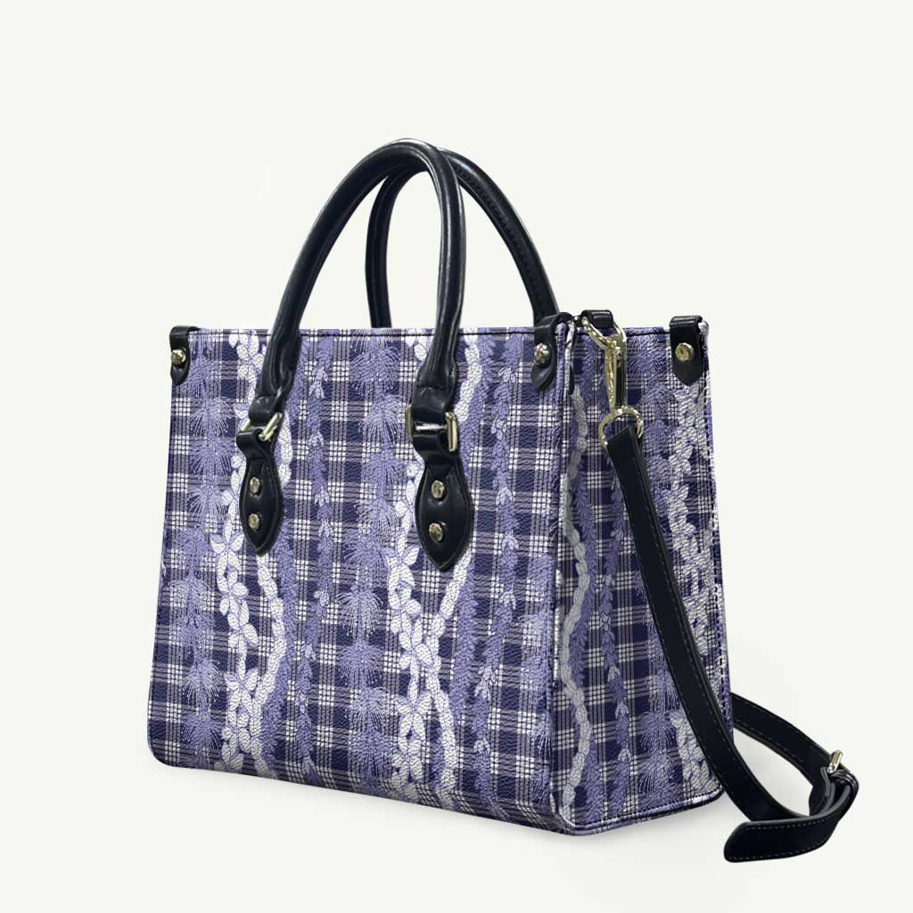 Hawaiian Ohia Lehua Lei Leather Bag Plaid Palaka Uliuli hohonu Pattern - Polynesian Pride