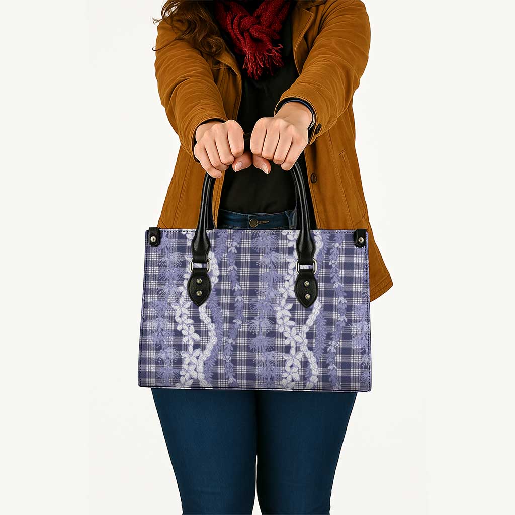 Hawaiian Ohia Lehua Lei Leather Bag Plaid Palaka Uliuli hohonu Pattern - Polynesian Pride