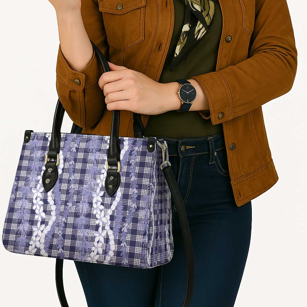 Hawaiian Ohia Lehua Lei Leather Bag Plaid Palaka Uliuli hohonu Pattern - Polynesian Pride