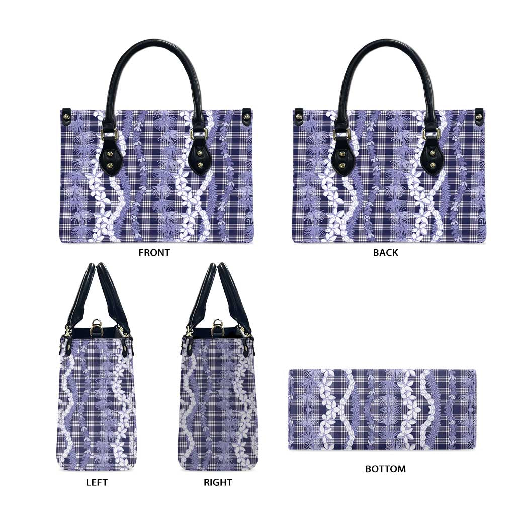 Hawaiian Ohia Lehua Lei Leather Bag Plaid Palaka Uliuli hohonu Pattern - Polynesian Pride