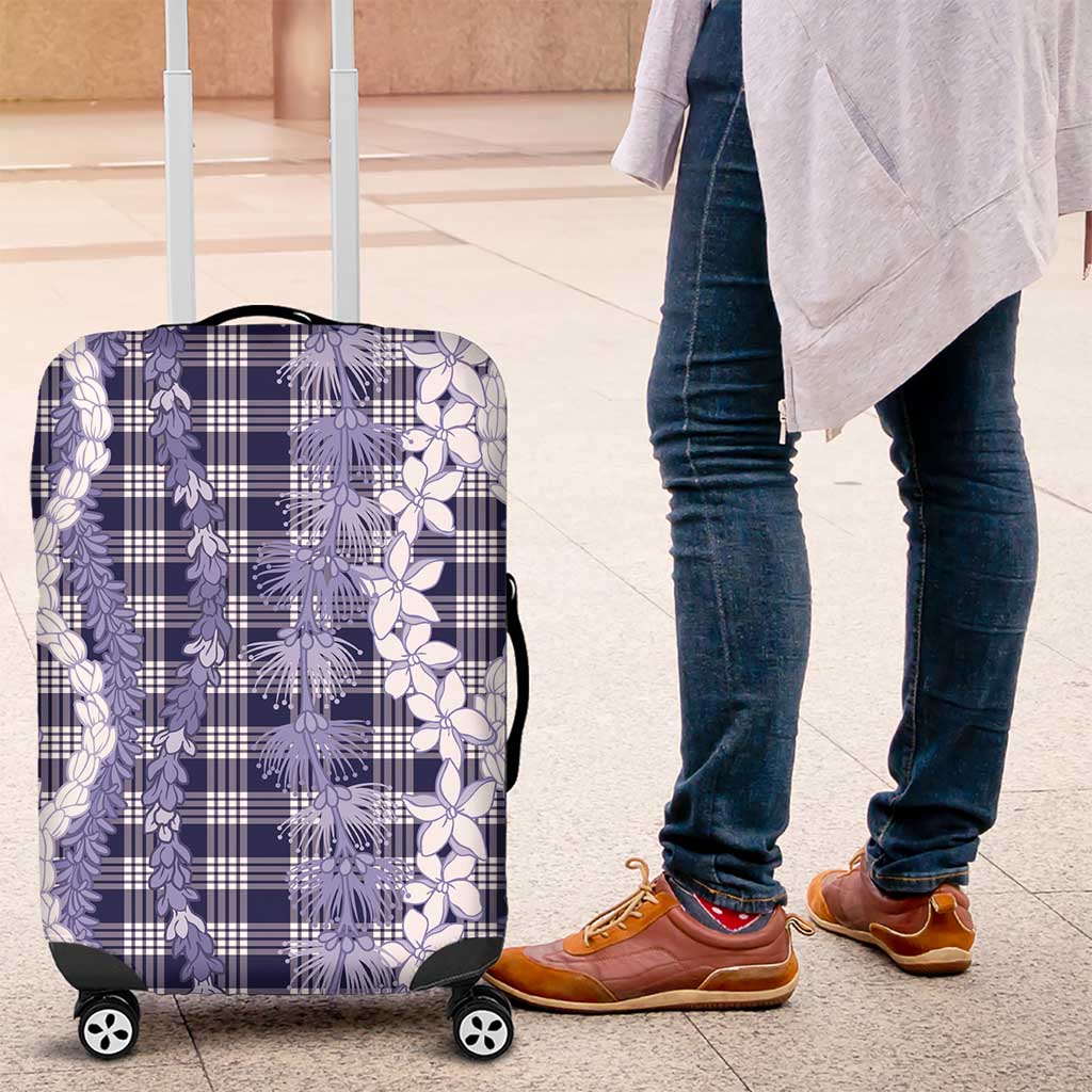 Hawaiian Ohia Lehua Lei Luggage Cover Plaid Palaka Uliuli hohonu Pattern LT9 Navy - Polynesian Pride