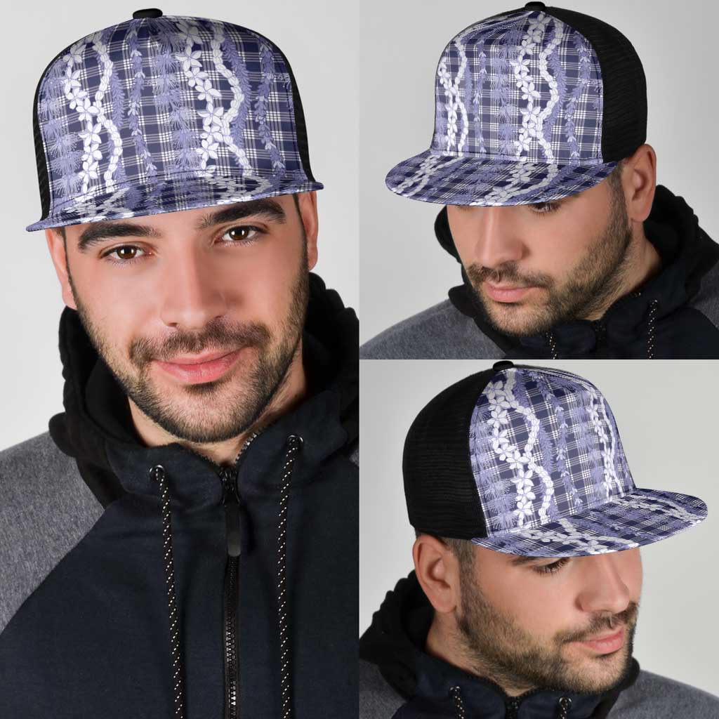 Hawaiian Ohia Lehua Lei Mesh Trucker Cap Plaid Palaka Uliuli hohonu Pattern - Polynesian Pride