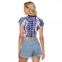 Hawaiian Ohia Lehua Lei Raglan Cropped T Shirt Plaid Palaka Uliuli hohonu Pattern - Polynesian Pride