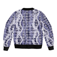 Hawaiian Ohia Lehua Lei Sleeve Zip Bomber Jacket Plaid Palaka Uliuli hohonu Pattern - Polynesian Pride