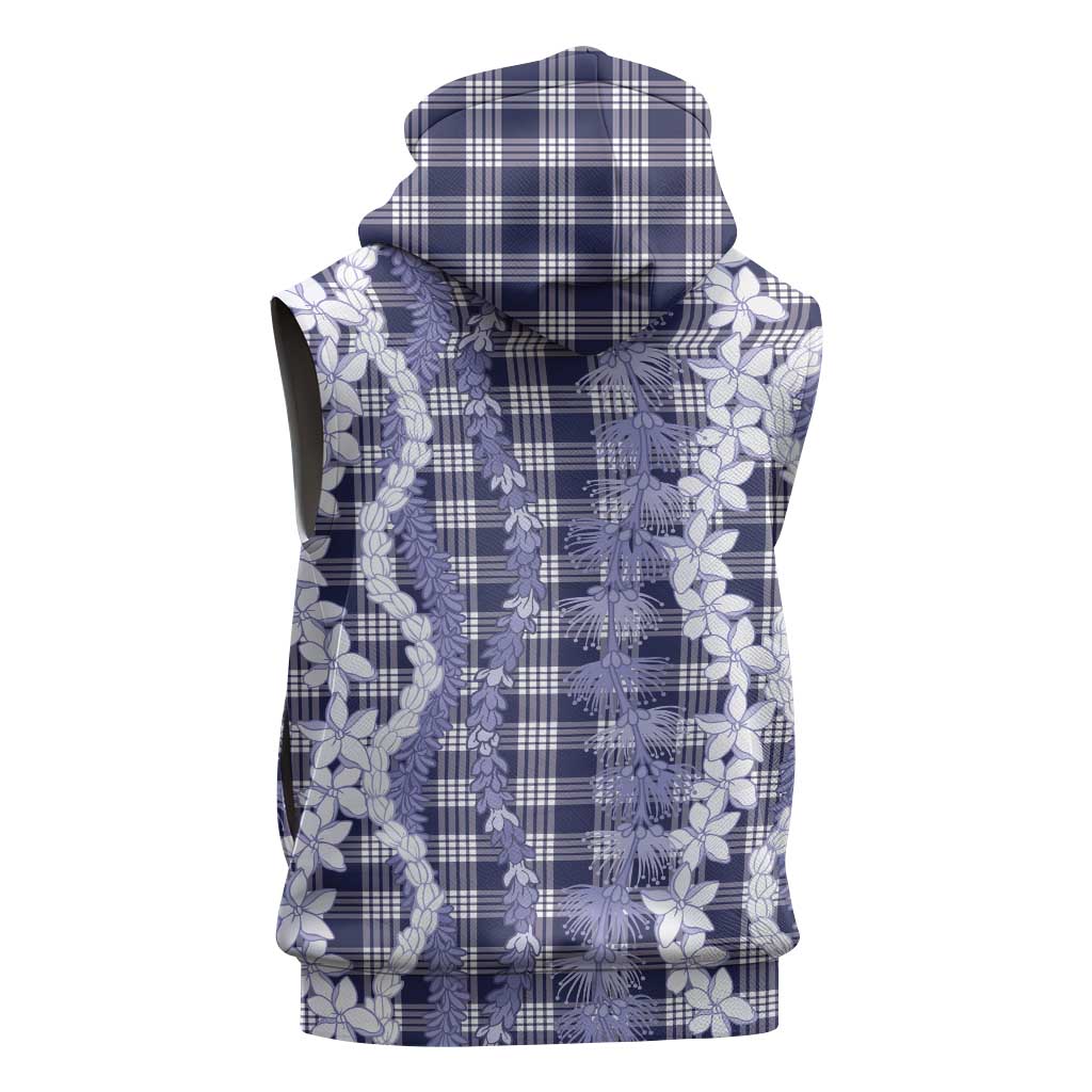 Hawaiian Ohia Lehua Lei Sleeveless Zip Hoodie Plaid Palaka Uliuli hohonu Pattern LT9 - Polynesian Pride