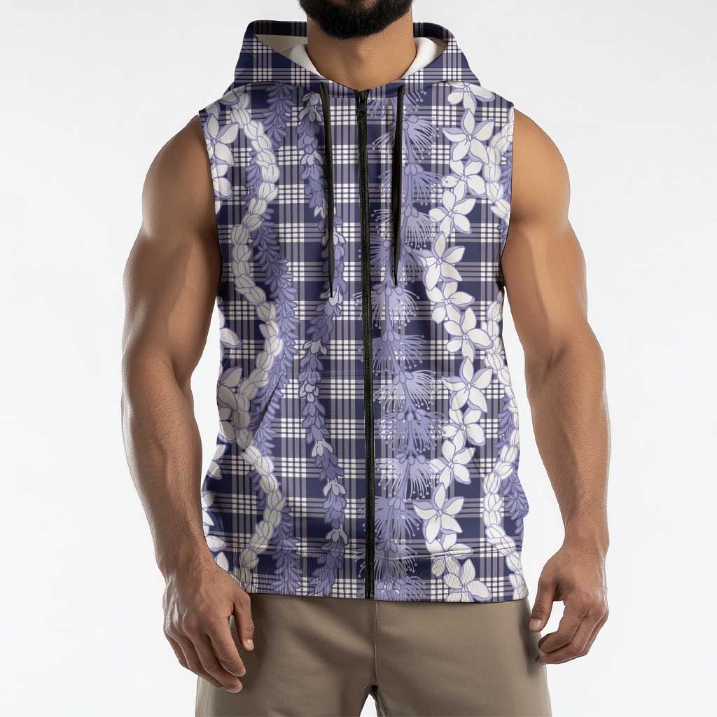 Hawaiian Ohia Lehua Lei Sleeveless Zip Hoodie Plaid Palaka Uliuli hohonu Pattern LT9 - Polynesian Pride