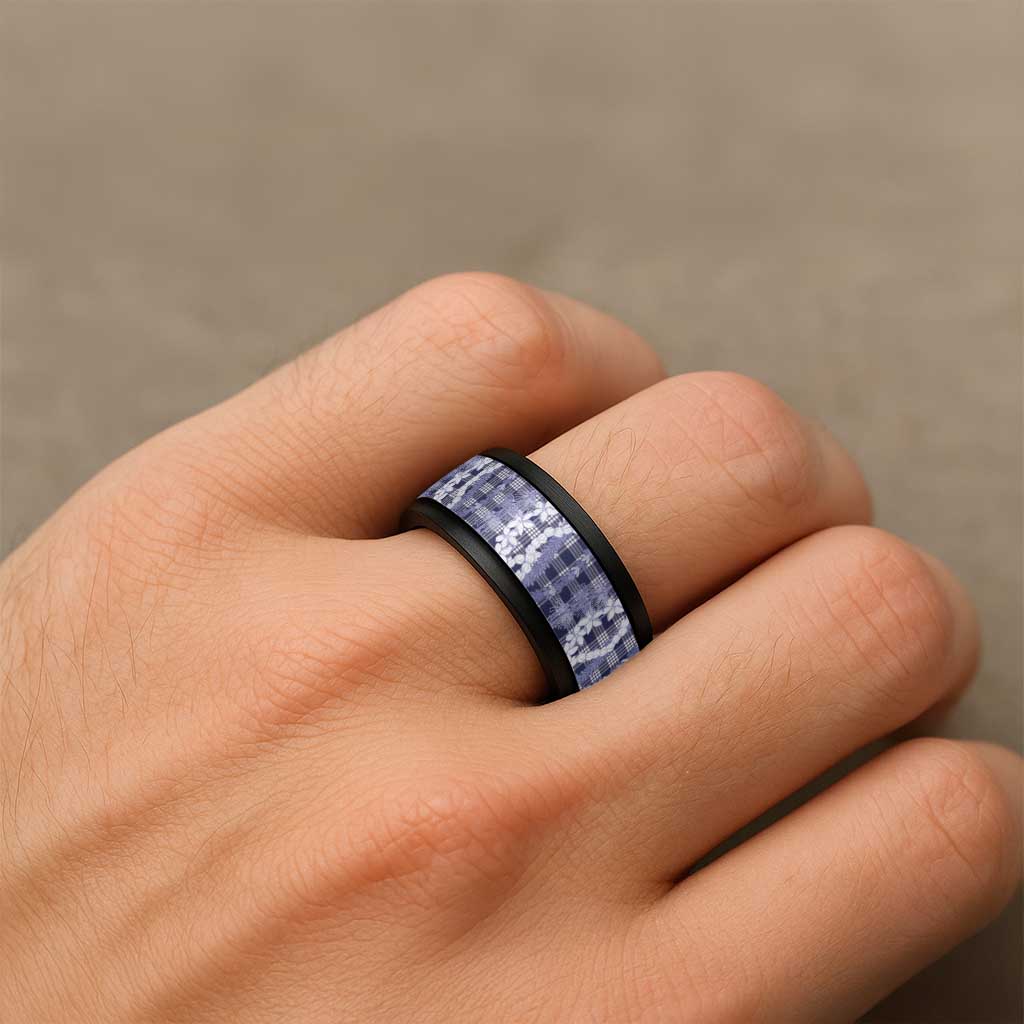 Hawaiian Ohia Lehua Lei Spinner Ring Plaid Palaka Uliuli hohonu Pattern - Polynesian Pride
