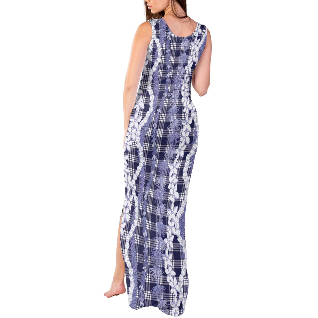 Hawaiian Ohia Lehua Lei Tank Maxi Dress Plaid Palaka Uliuli hohonu Pattern - Polynesian Pride
