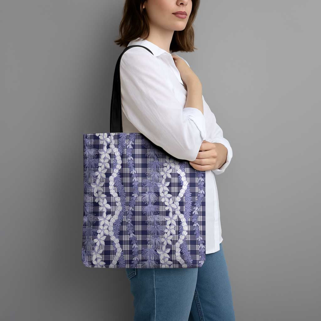 Hawaiian Ohia Lehua Lei Tote Bag Plaid Palaka Uliuli hohonu Pattern - Polynesian Pride