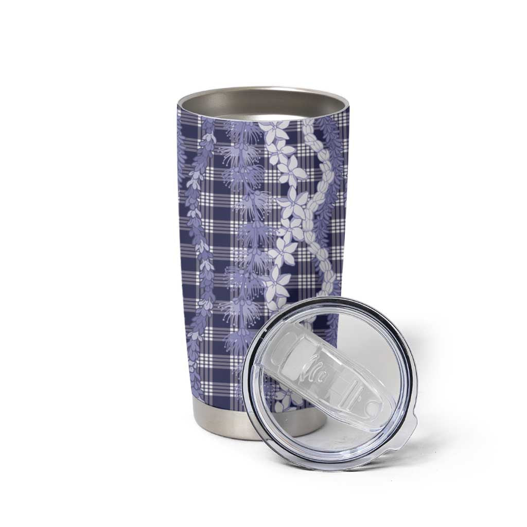 Hawaiian Ohia Lehua Lei Tumbler Cup Plaid Palaka Uliuli hohonu Pattern - Polynesian Pride