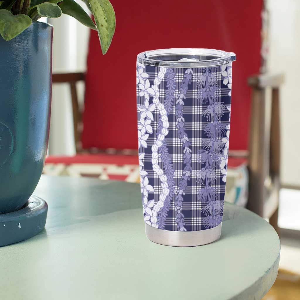 Hawaiian Ohia Lehua Lei Tumbler Cup Plaid Palaka Uliuli hohonu Pattern - Polynesian Pride