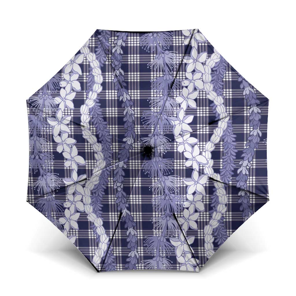 Hawaiian Ohia Lehua Lei Umbrella Plaid Palaka Uliuli hohonu Pattern LT9 One Size Folded 11.42 inch Opened Diameter 37.4 inch Navy - Polynesian Pride