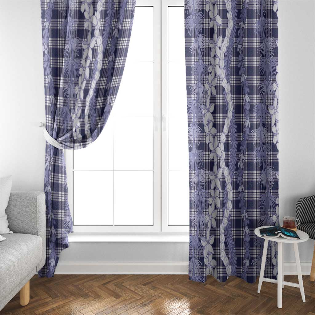 Hawaiian Ohia Lehua Lei Window Curtain Plaid Palaka Uliuli hohonu Pattern - Polynesian Pride