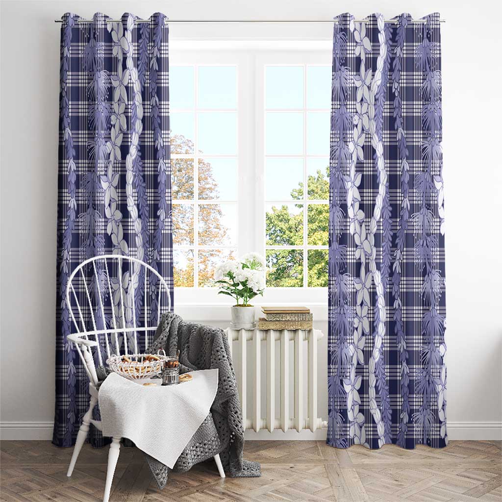 Hawaiian Ohia Lehua Lei Window Curtain Plaid Palaka Uliuli hohonu Pattern - Polynesian Pride