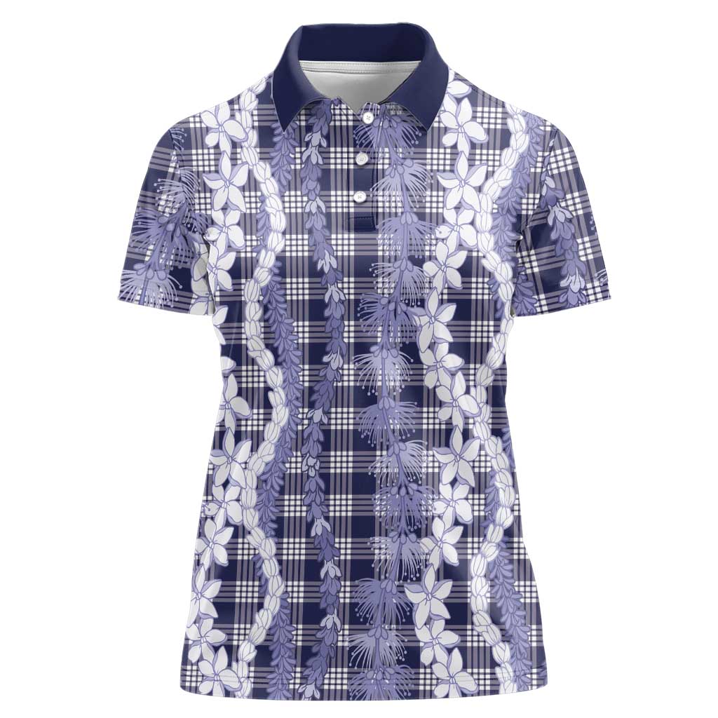 Hawaiian Ohia Lehua Lei Women Polo Shirt Plaid Palaka Uliuli hohonu Pattern - Polynesian Pride