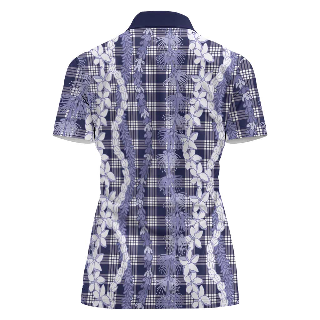 Hawaiian Ohia Lehua Lei Women Polo Shirt Plaid Palaka Uliuli hohonu Pattern - Polynesian Pride