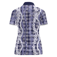 Hawaiian Ohia Lehua Lei Women Polo Shirt Plaid Palaka Uliuli hohonu Pattern - Polynesian Pride